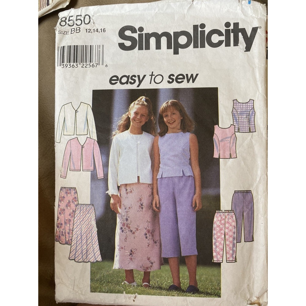 Simplicity 8550 Sewing Pattern Girls Cardigan Tops Skirt Pants Size 12-16 Cut